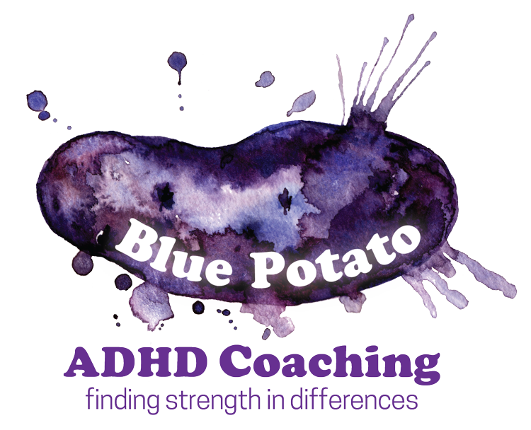 Blue Potato: ADHD Coaching – Finding strength in differences (logo of blue potato with text)